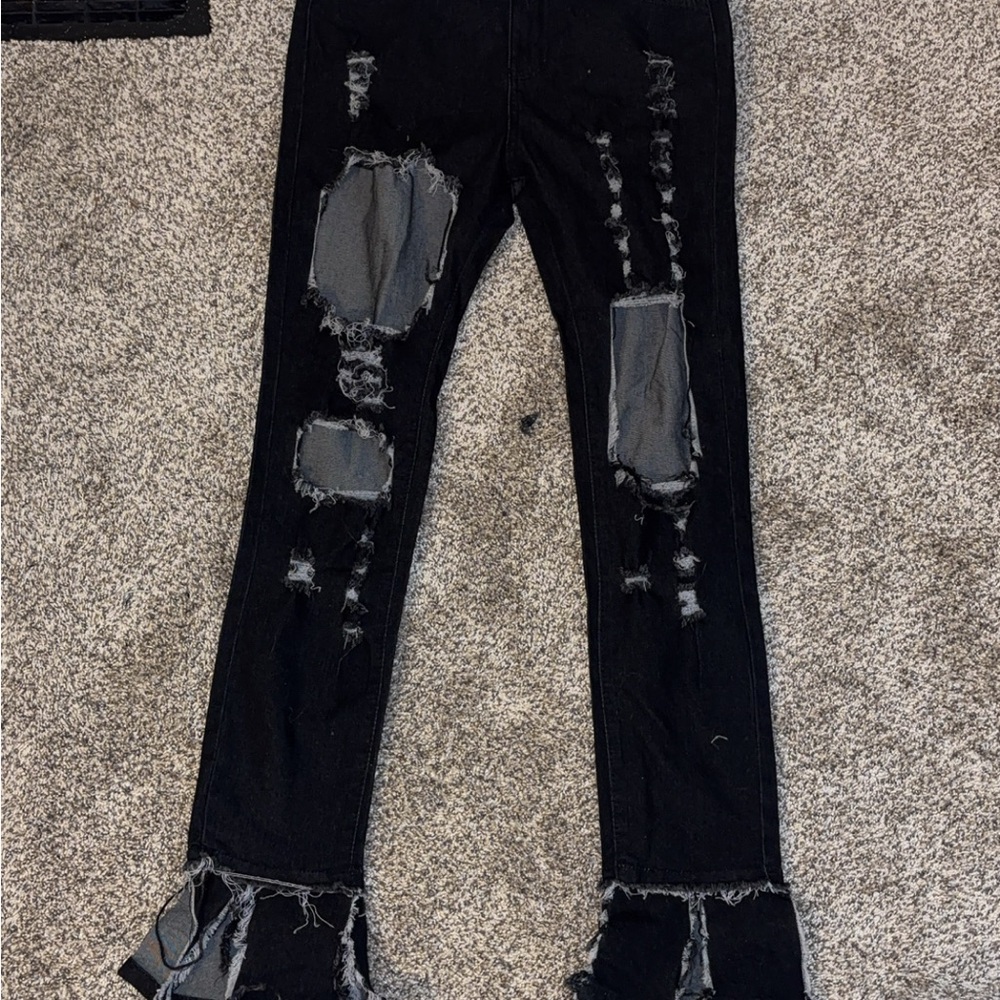 Chic Black Distressed Flare Jeans